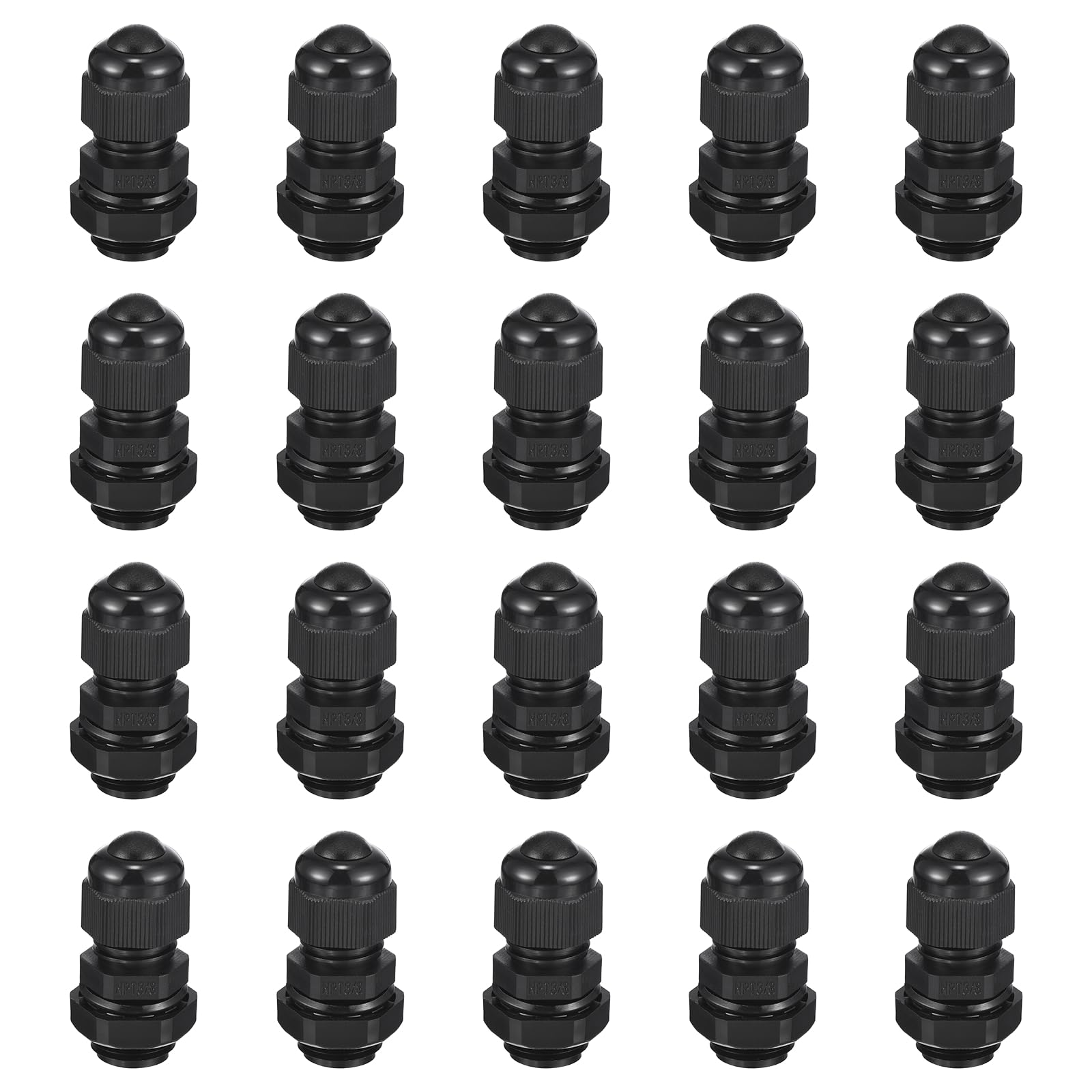 sourcing map 20 Pcs IP68 Waterproof Cable Gland, NPT3/8 PA Plastic Strain Relief Cord Connector with Tube Plugs for 4-8mm Electrical Wiring Outdoor Enclosures, Black
