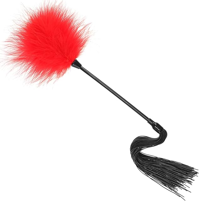 Feather Tickler Soft Feather Fur Brush Tickler Duster Silicone Tickle Stick Whip Feather Dusters with Tassels for Couples(Red and Black)
