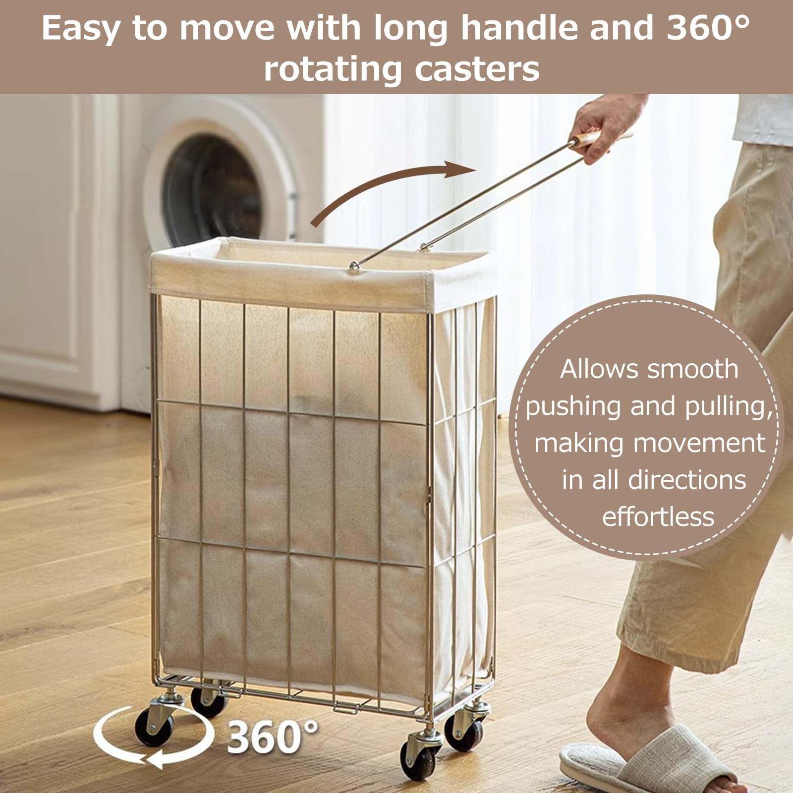 Cesto de Ropa con Ruedas Estrecho 40×21×65 cm, Beige