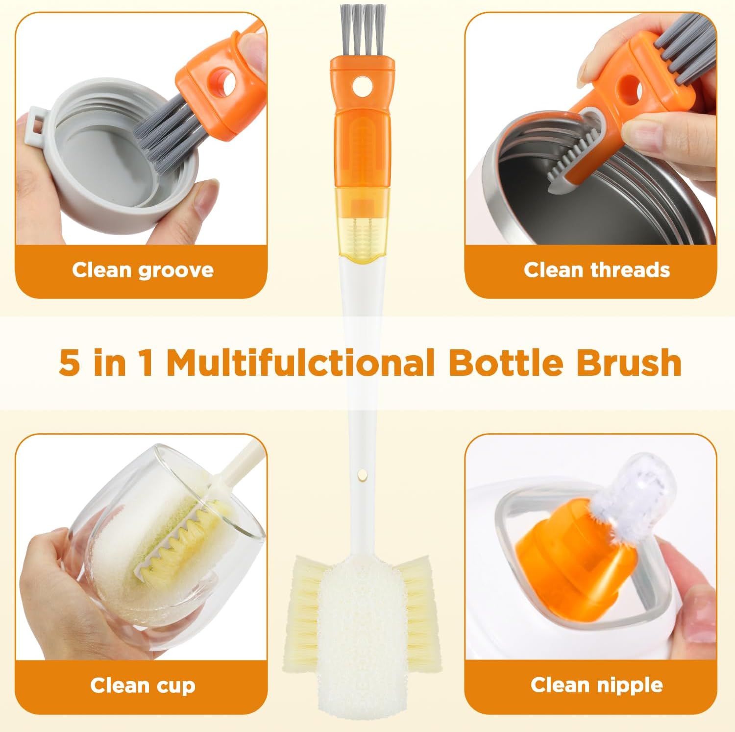 OUTXE 6 Pack Bottle Brush Cleaning Set, 5-in-1 Cup Cleaner Brush image 2