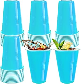 50Pcs Blue 16oz Plastic Drinking Cups - Vibrant Disposable Cups for Birthday, Graduation, and Neon-Themed Parties, Thread Design for Easy Handling