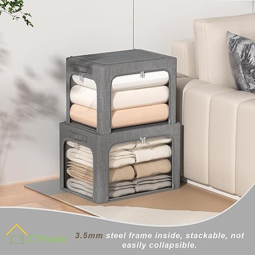 Miniatura 8 de Caja de almacenamiento de ropa con 3 aberturas, paquete de 3 contenedores de almacenamiento plegables apilables, caja de almacenamiento con marco de