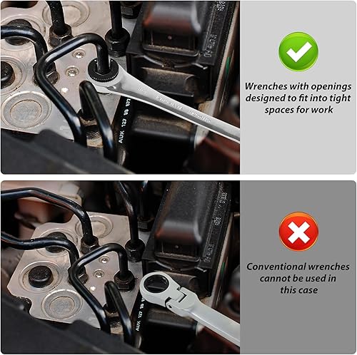 Miniatura 5 de LOSCHEN Juego de 10 llaves combinadas SAE de 10 piezas con 72 dientes, tubo de acero al cromo vanadio (patentes estadounidenses y europeas)