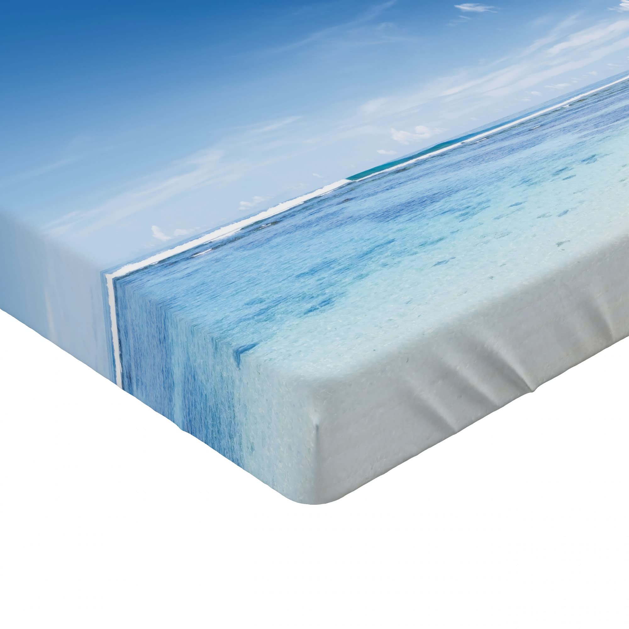 Lenzuolo Con Angoli ABAKUHAUS Oceano - 120x190 Cm, Blu Turchese, Con Palme E Spiaggia - Morbido Microfibra - 3