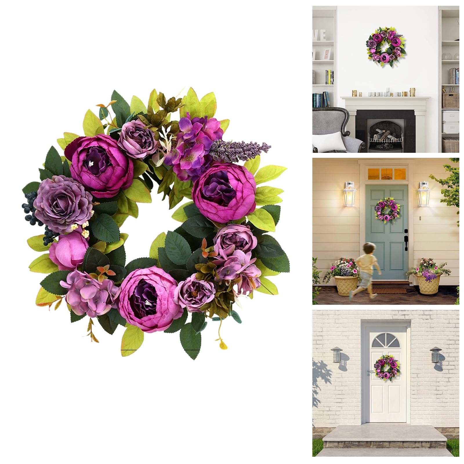Puerta de entrada de primavera y verano, puerta floral con rosa de peonía, para todas las estaciones, para interiores y exteriores, casa de campo, porche, ventana de pared 062389