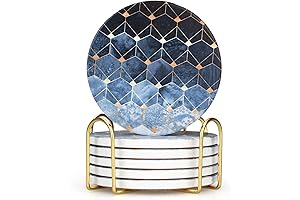 Blue Marble Coasters with Gold Holder