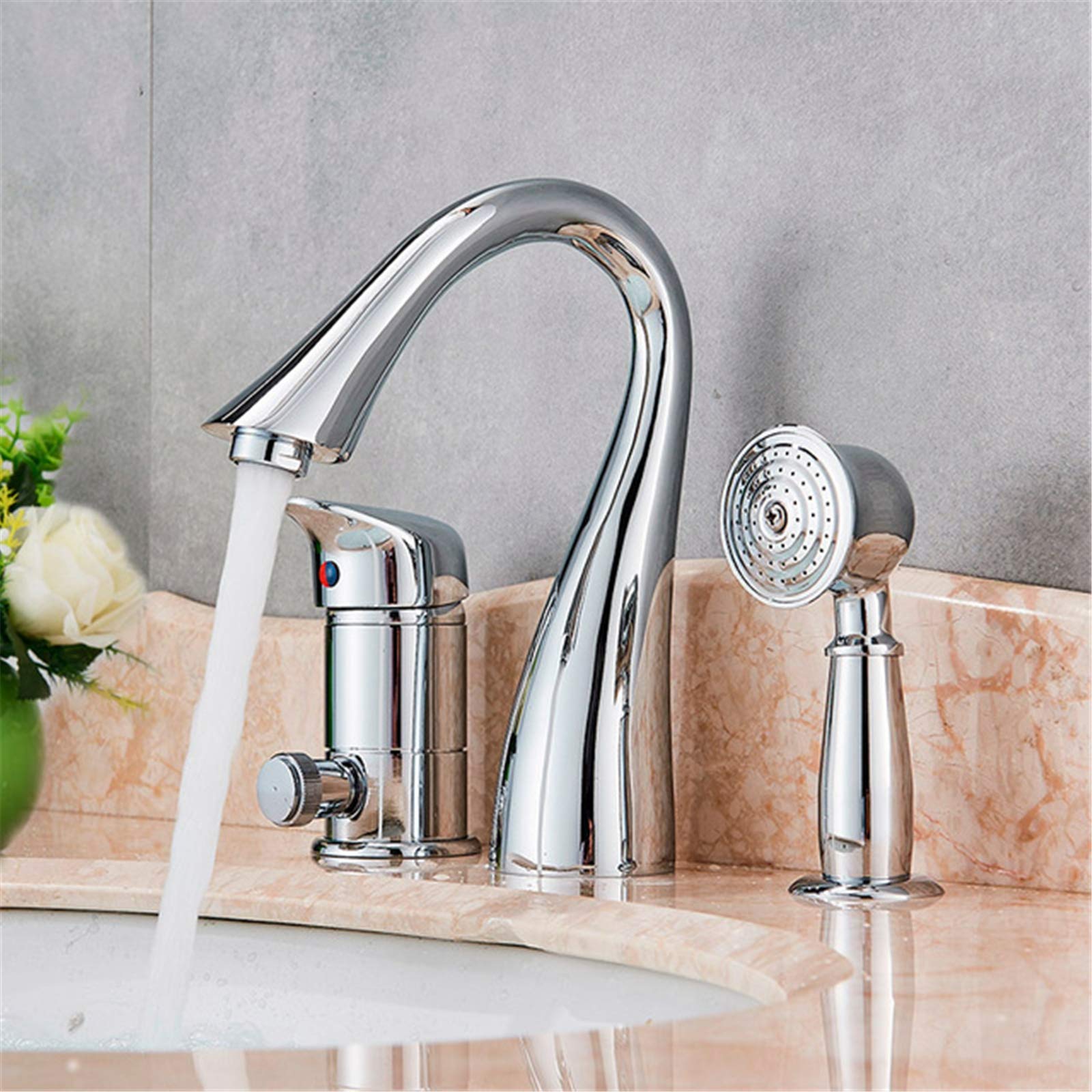 Robinet de lavabo en laiton chromé et or avec douchette chic pour bain
