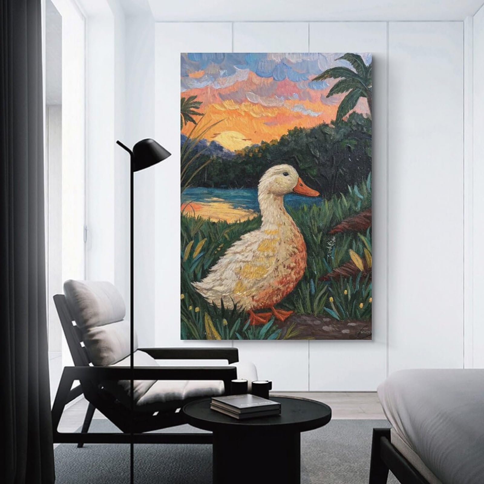 Junmoney Duck at Sunset Painting Canvas Wall Picture 20x30inch(50x75cm), for Contemporary Homes, Apartments Or Offices, Wall Decor with Flexible Room Appeal