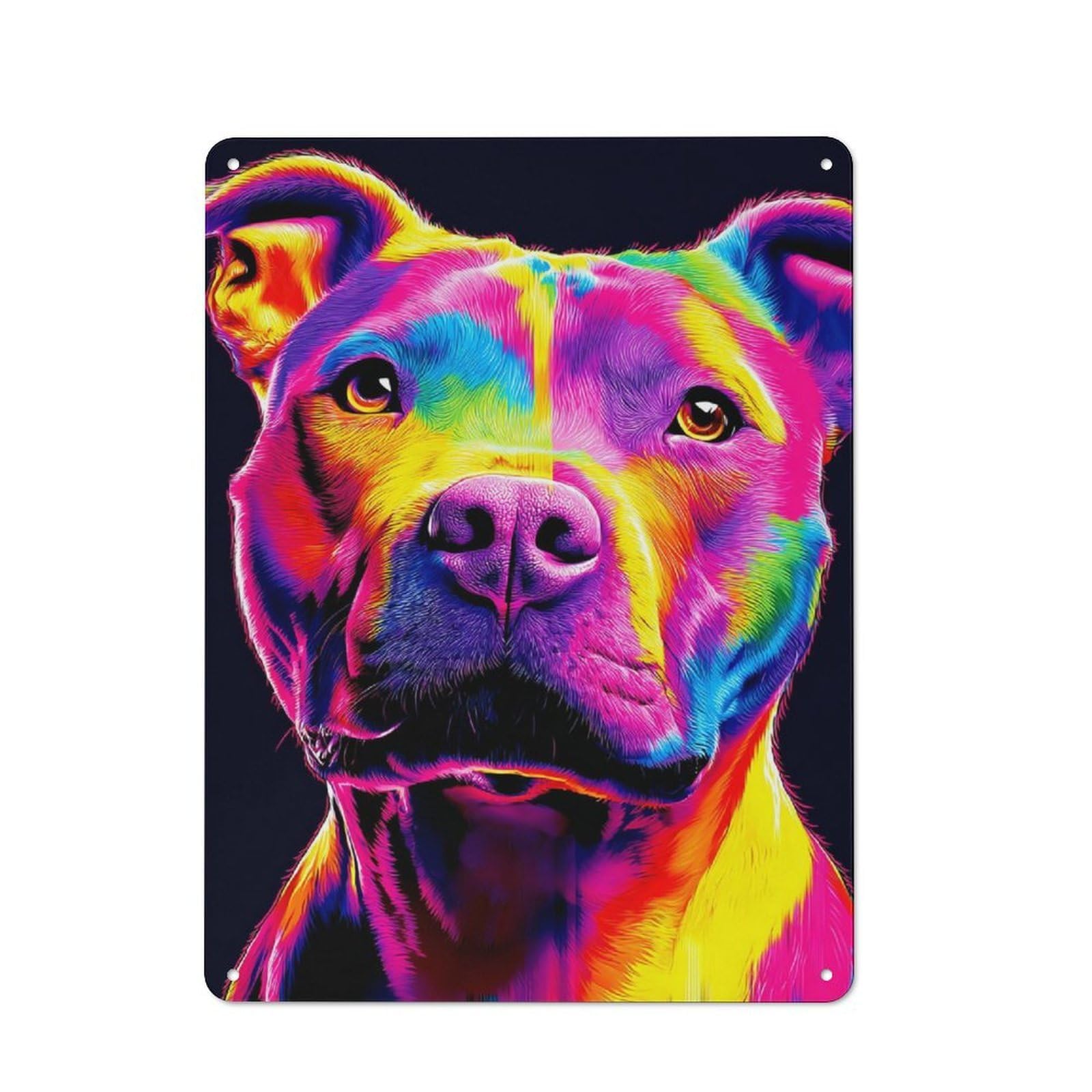 Junmoney Vibrant Rainbow Dog Portrait -4 Industrial Tin Sign 40X30cm, Garage Wall Decor For Garage, Hobby Room, Office Or Man Cave