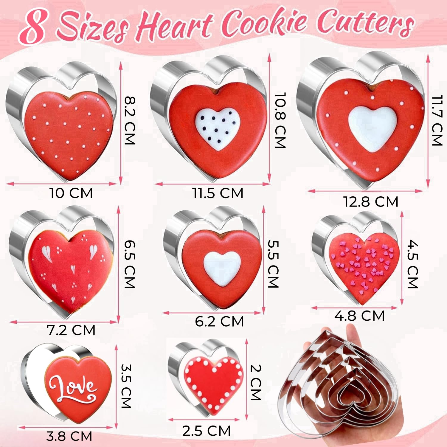 DAZZLUXE 1 set di stampi a forma di cuore, stampi per biscotti a forma di cuore, set di stampi per biscotti d'amore, stampi fai da te, stampi per torte