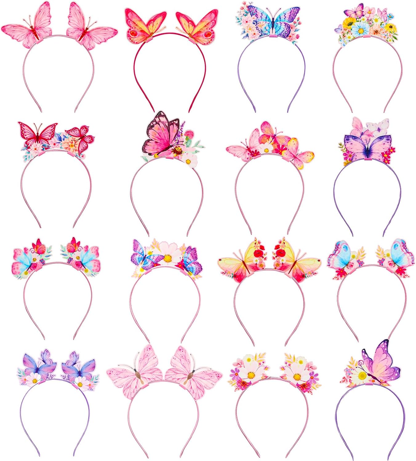 Blosssound 16 Pieces Butterfly Headbands Bulk Felt Butterflies Flowers Hair Accessories Spring Headdress for Butterfly Party Favors Photo Props Tea Floral Decorations Supplies