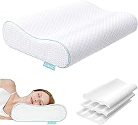 Vista 10 de Almohada cervical de espuma viscoelástica para aliviar el dolor, contorno ajustable (4 alturas), portátil y lavable, almohada de viaje para avión