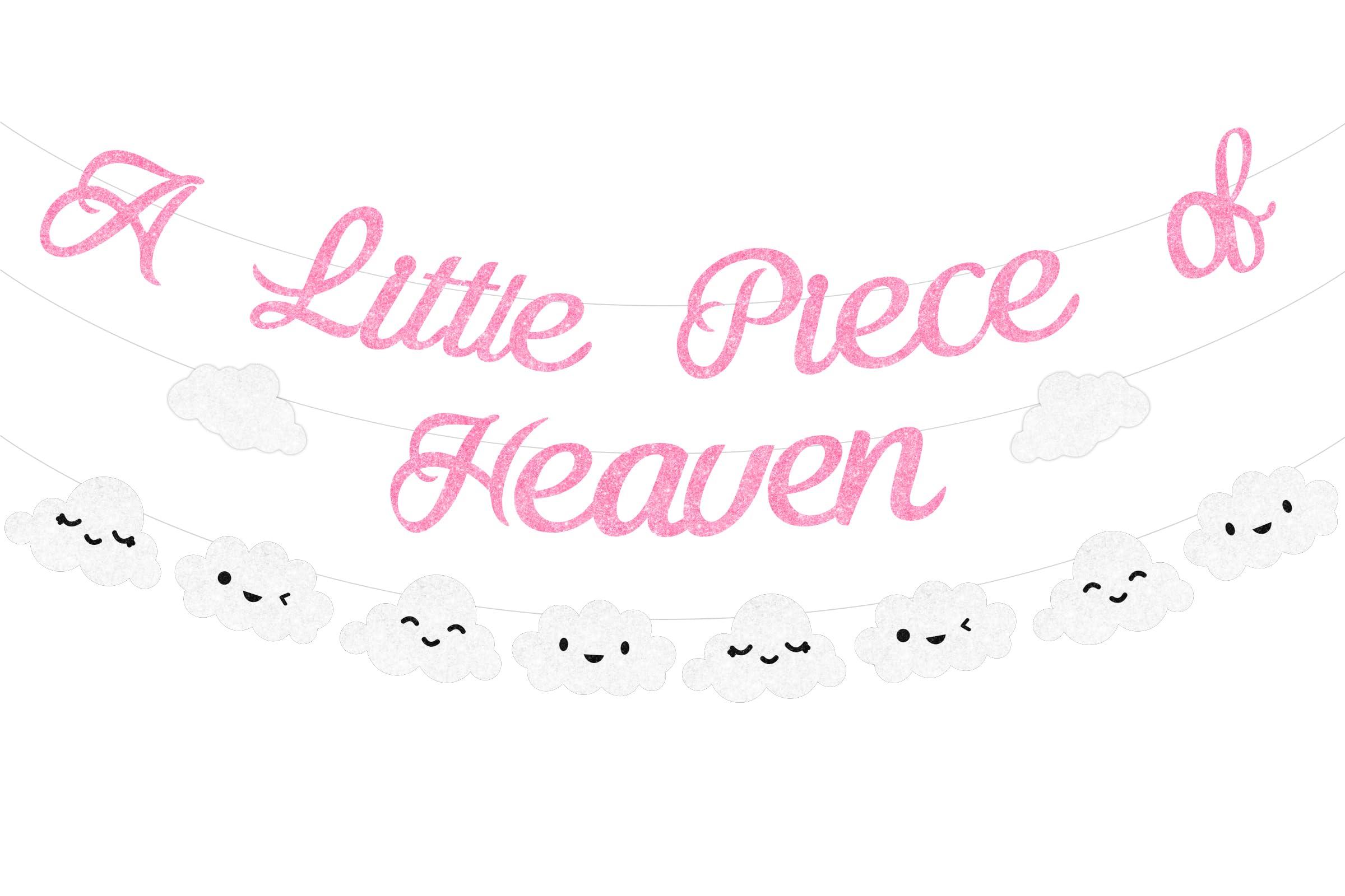 Sursurprise Pink Glitter A Little Piece of Heaven Banner Cloud Banner for Girls Heavenly Heaven Sent On Cloud 9 Baby Shower Decorations, Cloud Theme Birthday Party Supplies