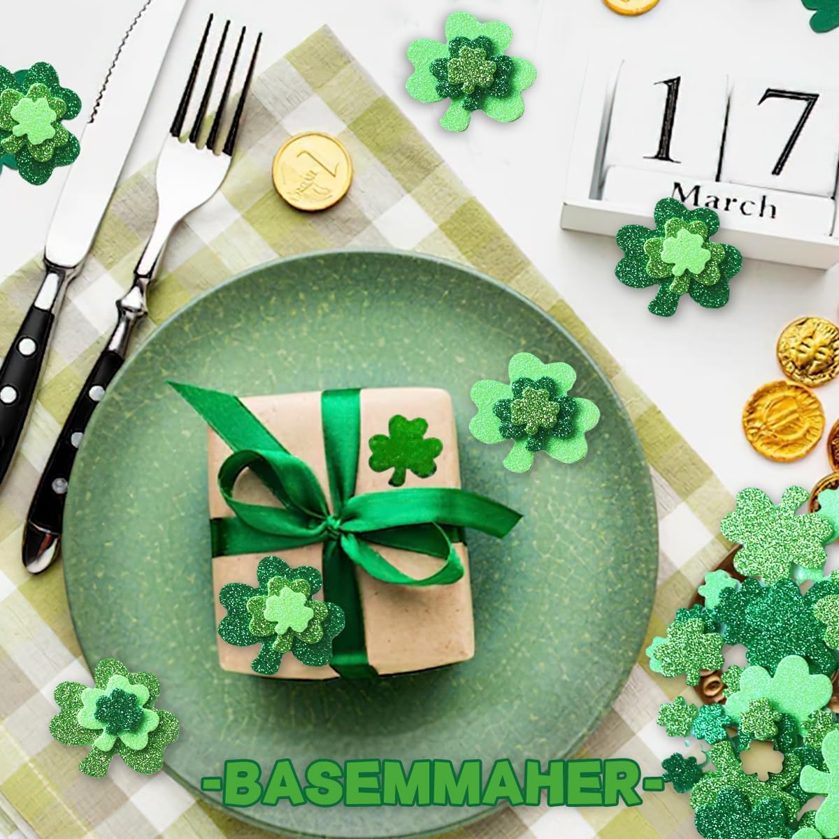 St. Patrick's Day Glitter Shamrock Foam Stickers Green Lucky Clover Foam Decals Self-Adhesive Irish Holiday Stickers for St. Patrick's Day Party Home Scrapbook Decoration DIY Crafts 160Pcs