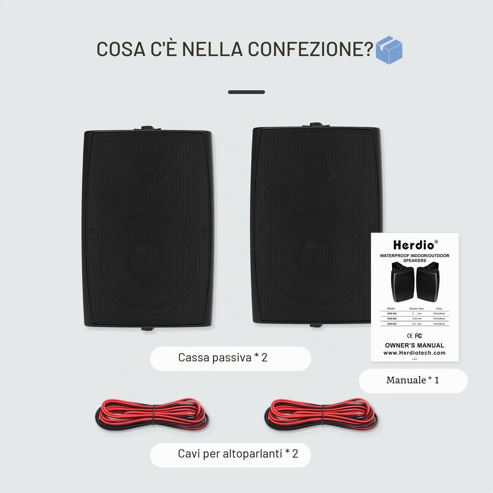 Herdio 400W 6,5 pollici Altoparlanti passivi da esterno cablati impermeabili a 2 vie montati a parete (coppia, nero)