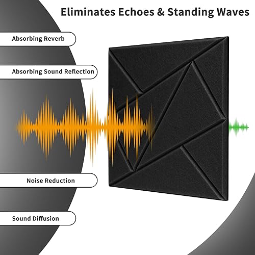 Miniatura 7 de Art3dwallpanels Paquete de 12 paneles acústicos de 12 x 12 pulgadas, autoadhesivos insonorizados, amortiguadores de sonido, decoración de pared 3D,