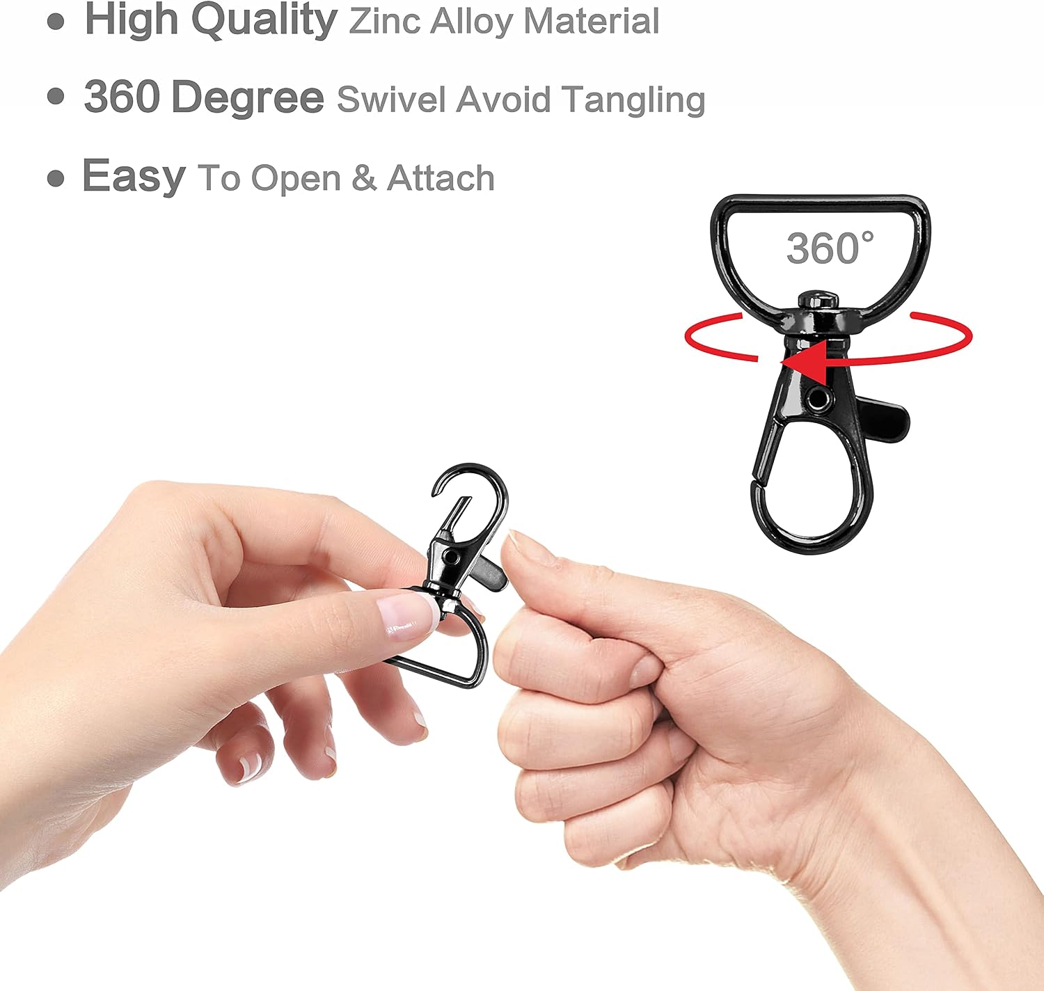 80 Pack Black Lanyard Swivel Snap D Ring Hooks for Crafts and Purse Hardware (1.5” L X 0.75” W)