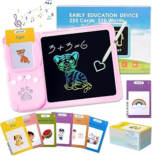Learning Educational Toys Gifts for Kids 2+ Years Old, British English, Talking Flash Cards LCD Writing Tablet 384 Words ABC Numbers, Read & Write Toddlers Montessori Speech Therapy Autism Sensory Toy