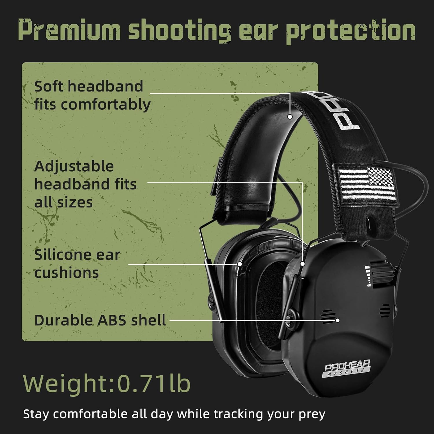 PROHEAR 022 Upgraded Electronic Shooting Earmuffs with Gel Cooling Ear Cushions - 29dB SNR Noise Reduction for Hunting & Gun Range, 5X Sound Amplification, 4 Omnidirectional Mics, HD Speakers,Black - Image 6