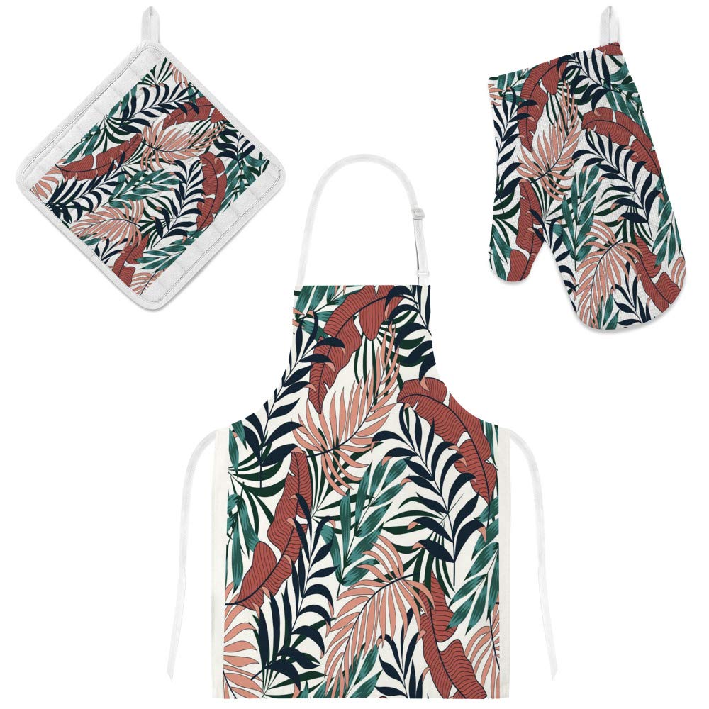 Tablier de cuisine imperméable à motif feuilles pour cuisiner sans taches
