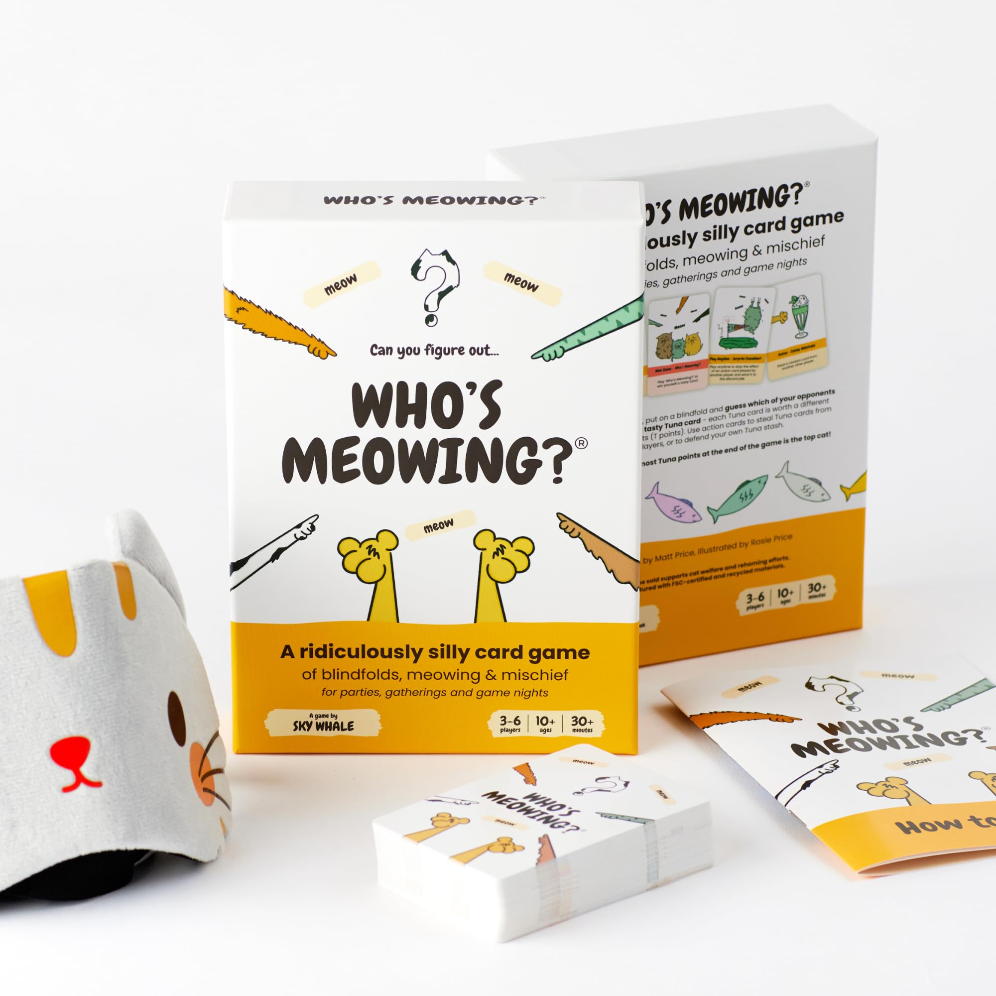 Who's Meowing? Blindfold Cat Party Card Game, 3-6 Players, Ages 10+