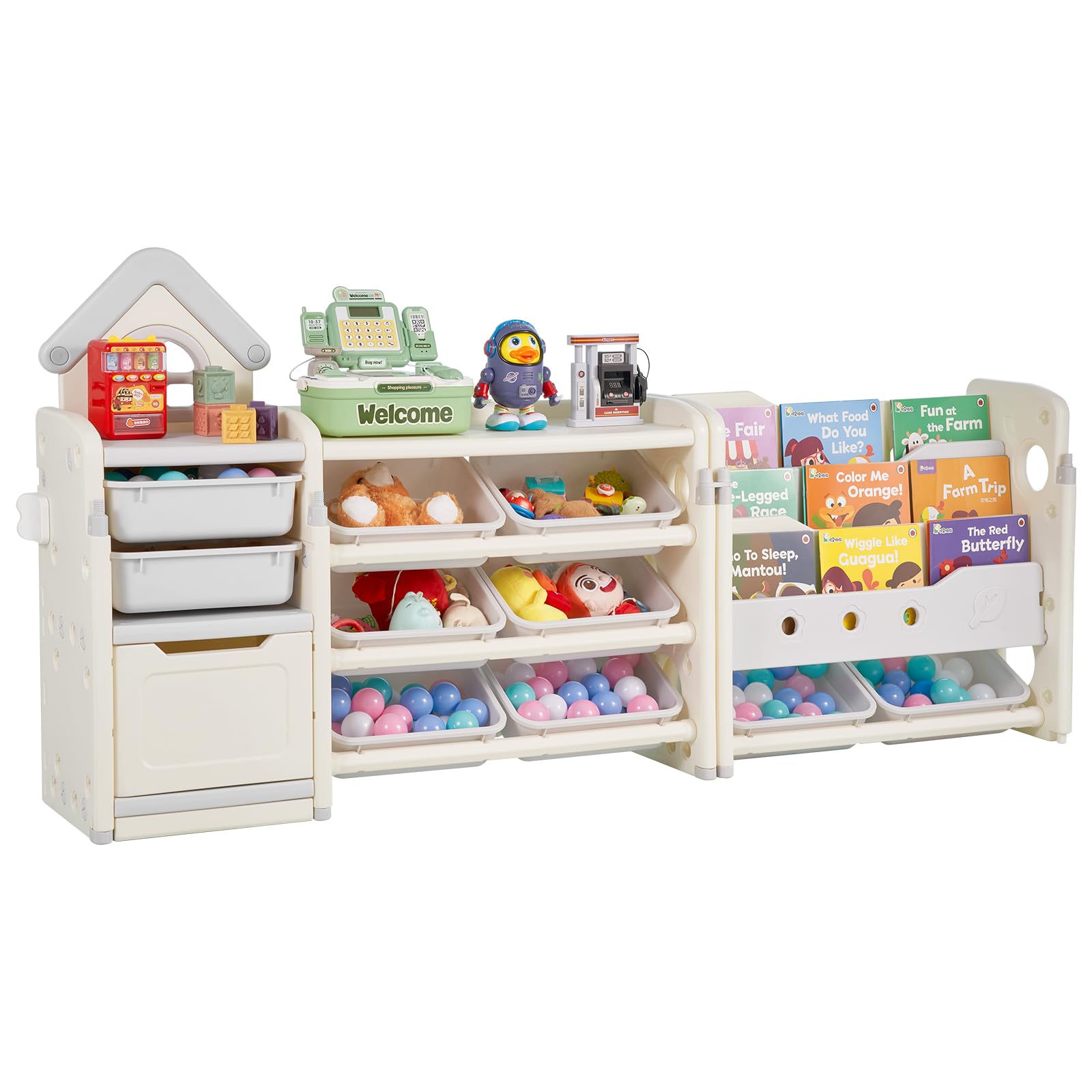 VEVOR Meuble De Rangement Jouets Enfant A 4 Niveaux Avec Bibliotheque Grande Etagere Deorganisateur De Jouets Avec 8 Bacs En Plastique Flexibles Pour Salle Deetude Chambre Salle De Jeux Blanc 88676591