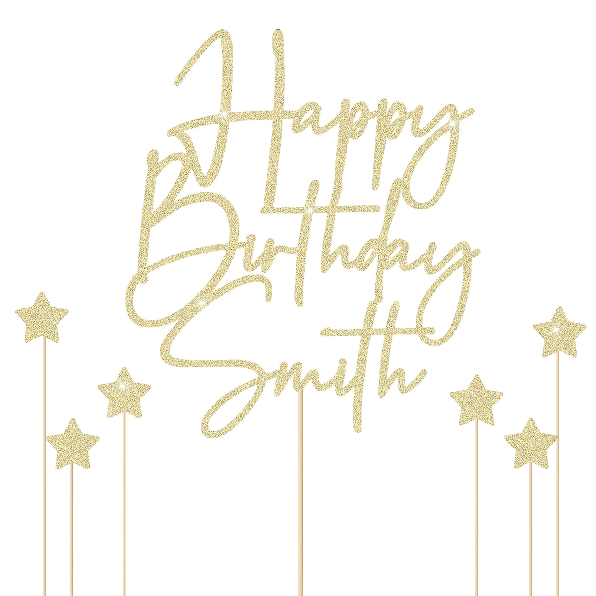 Glitagifts Personalised Happy Birthday Cake Topper, 11 Colours Glitter Cake Decoration with Any Name, Birthday Party Supplies for Boys and Girls Women Man (Champagne Gold)