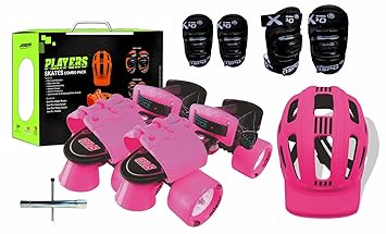 jaspo Unisex Cruiser Senior Players Quad Adjustable Outdoor Wheel Roller Skates Combo (Suitable For 6 To 14 Years) (Pink)