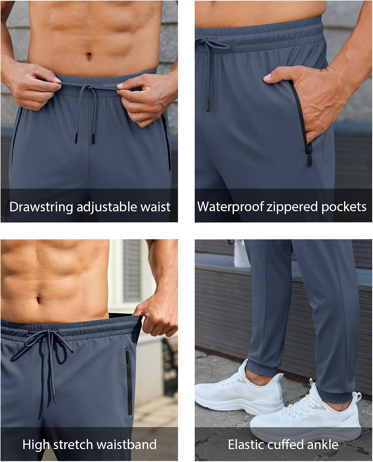 Mens Sweatpants with Zipper Pockets Lightweight Athletic Joggers for Workout Running Gym Track Casual Wear thumbnail