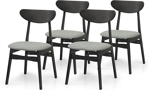 Miniatura 10 de Wickerix Juego de 4 sillas laterales modernas Yumiko de madera maciza para comedor y cocina, con asiento acolchado, color blanco