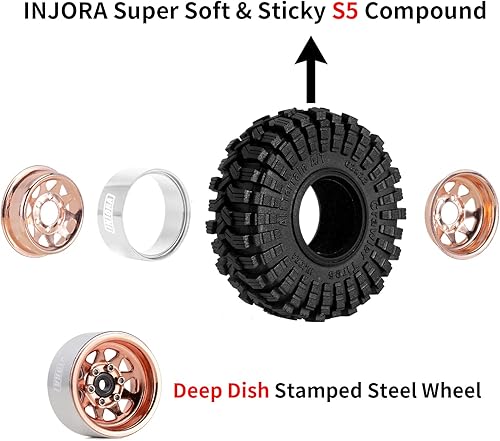 Vista 32 de INJORA 1.0 Beadlock - Juego de neumáticos de rueda de desplazamiento de 0.149 in para 1/18 1/24 RC Crawler Car Axial AX24 SCX24 FMS FCX24 TRX4M, gris