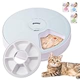 Automatic Cat Feeder, 6-Meal Programmable Pet Food Dispenser with Bird Chirp Sound Alert, Battery Operated, BPA-Free, Bonus Snack Ball Toy, for Cats & Small Dogs（Batteries Not Included