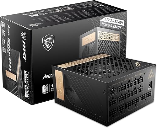 MEG Ai1000P PCIE 5 y ATX 3.0 Fuente de alimentación para juegos, totalmente modular, certificado 80 Plus Platinum 1000W - Condensadores 100%
