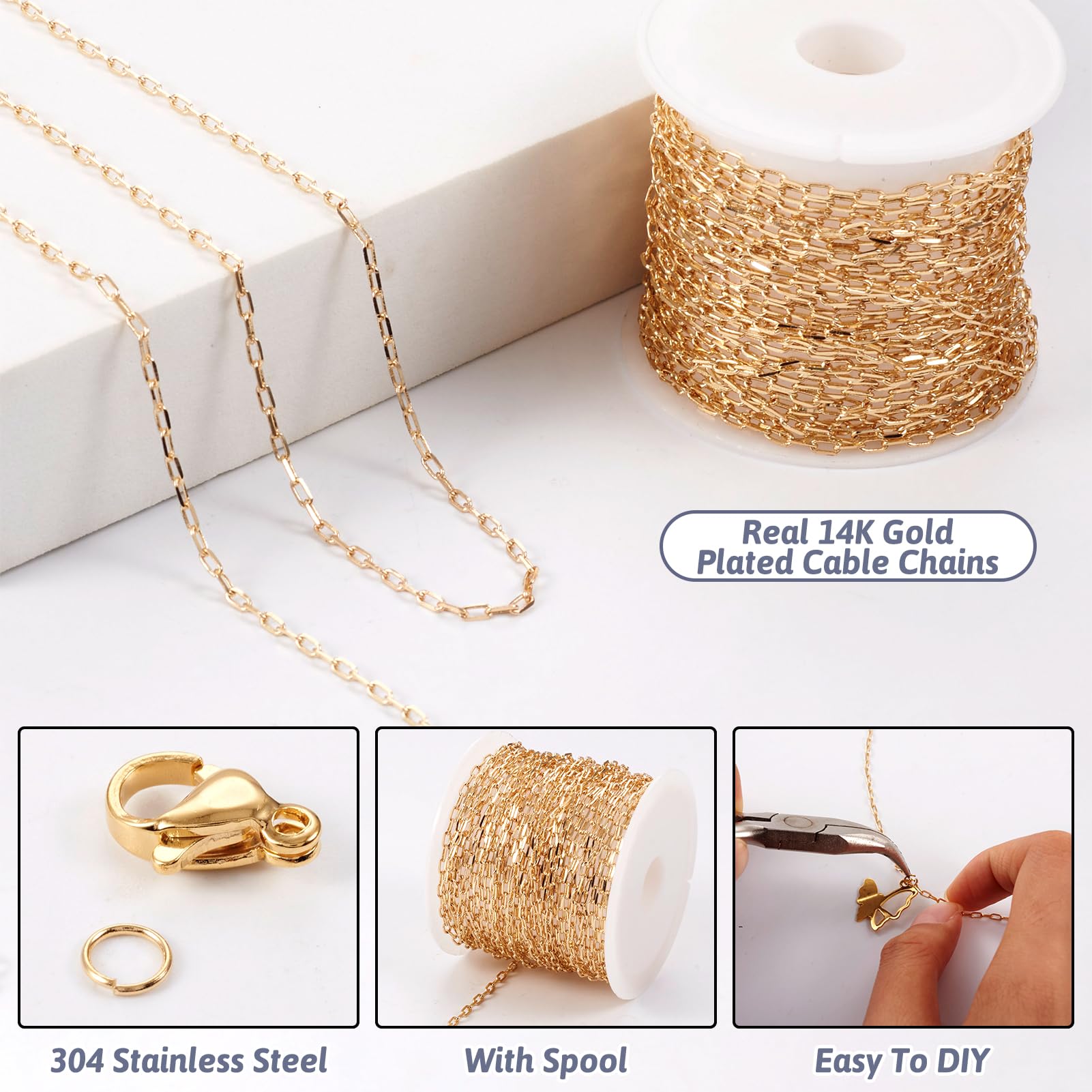 PandaHall 5m Gold Plated Necklace Chain Brass Cable Link Chains Oval Paperclip Chains with Lobster Claw Clasps Jump Rings for Jewelry Making - Image 4