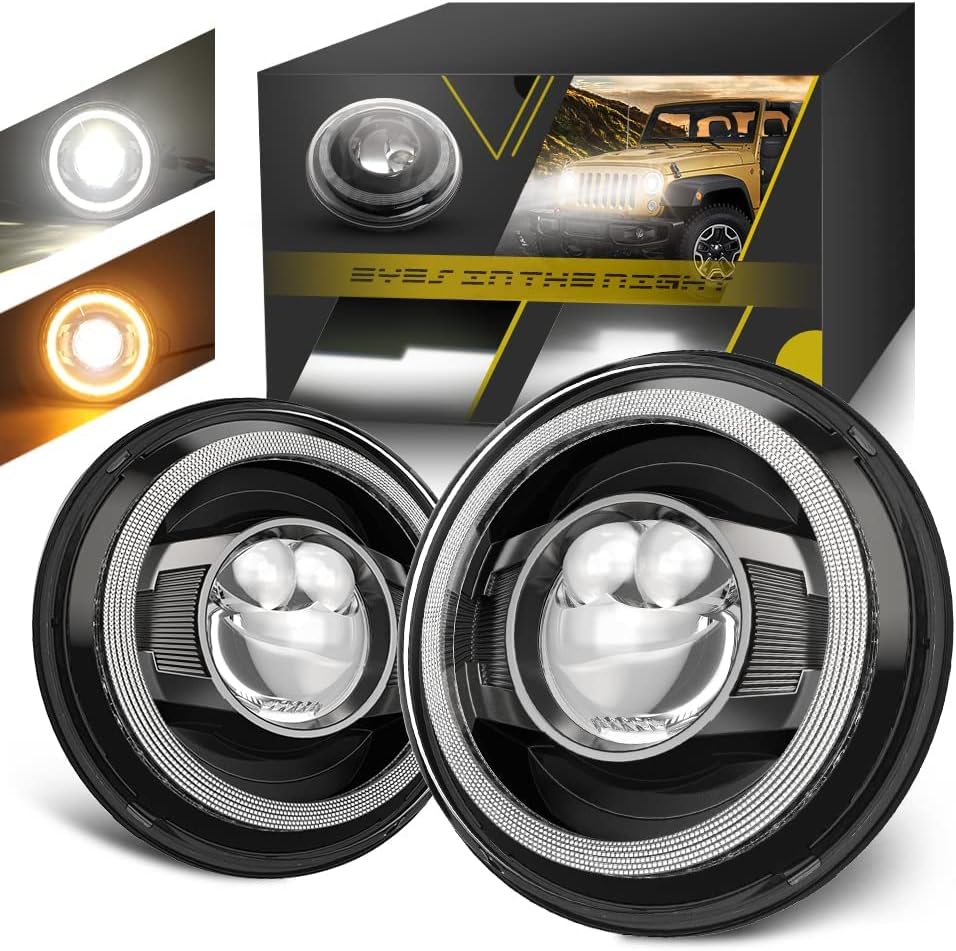 SPL 7 Inch LED Chips 8000LM Extreme Bright Round Headlights Hi/Lo Sealed Beam H6024 with Halo DRL@Turn Siganl Compatible with Jeep Wrangler 97-2017 JK TJ LJ/H1 H2