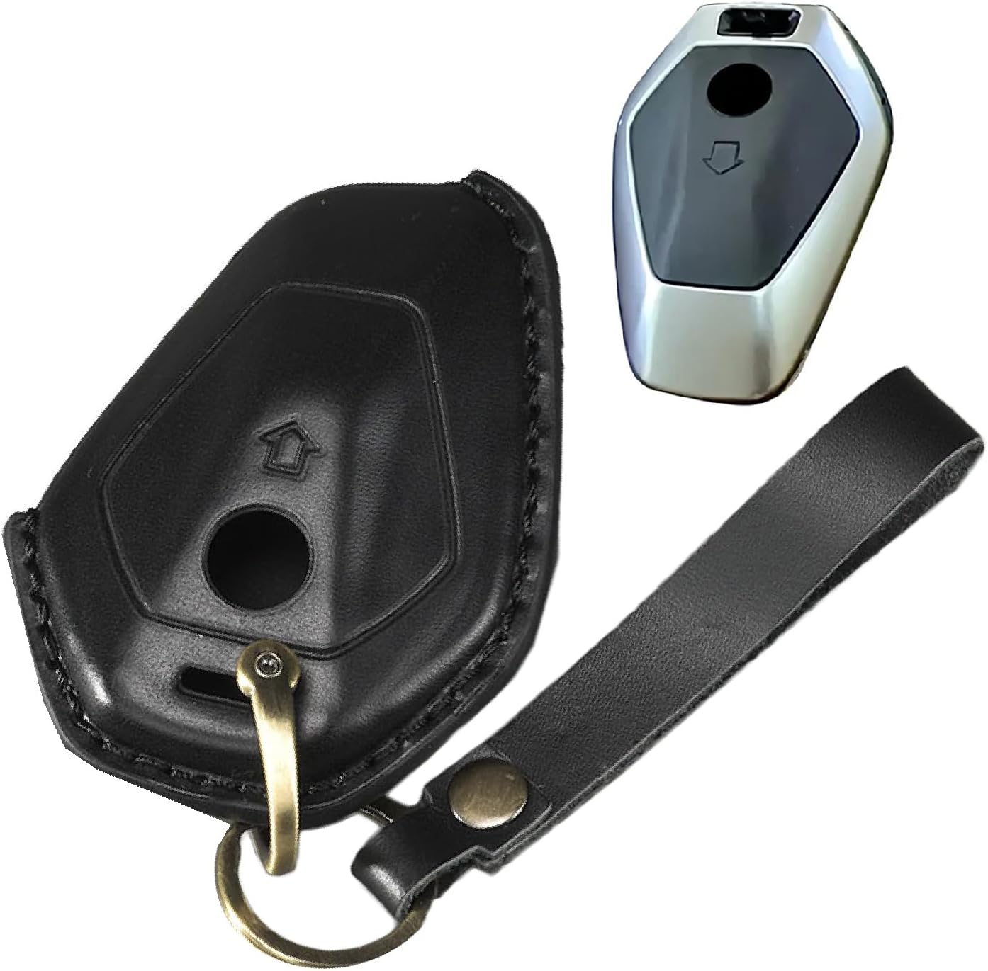 Motorcycle Leather Key Fob Cover Compatible with BMW R1300GS 1300GS R12 2025 ADV Adventure Motorcycle Key Controller Protective Cover Keychain Accessories B-Black
