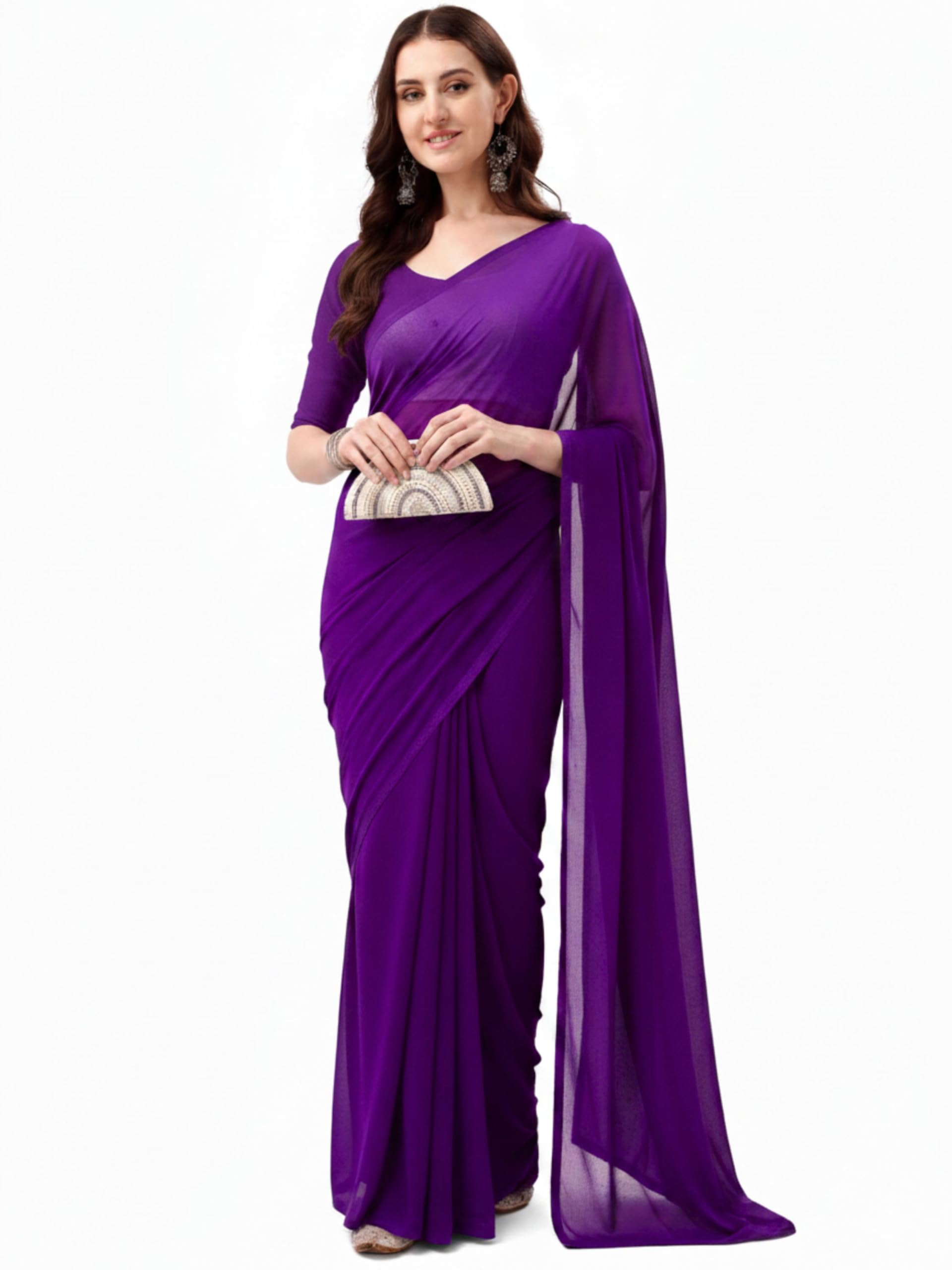 hesvi Women’s Solid Lightweight Saree with Soft Drape | Elegant Multi-Occasion Wear Saree with Unstitched Blouse Piece-picture-48