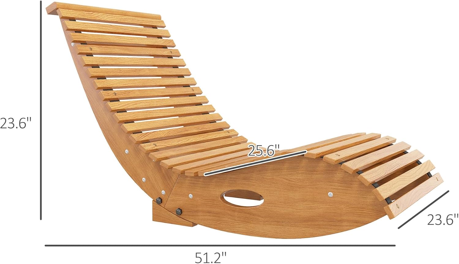 Outsunny Outdoor Rocking Chaise Lounge Chair, S Shape Wooden Rocking Chair with Slatted Seat and High Back, Rocking Patio Lounger for Porch, Backyard, Garden, Light Brown