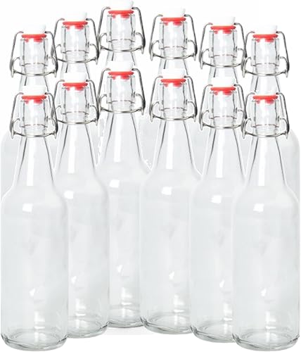 Paquete de 12 Botellas Growler Transparentes de 16-20 oz con Tapa Abatible Hermética y Sello de Silicona para Bebidas