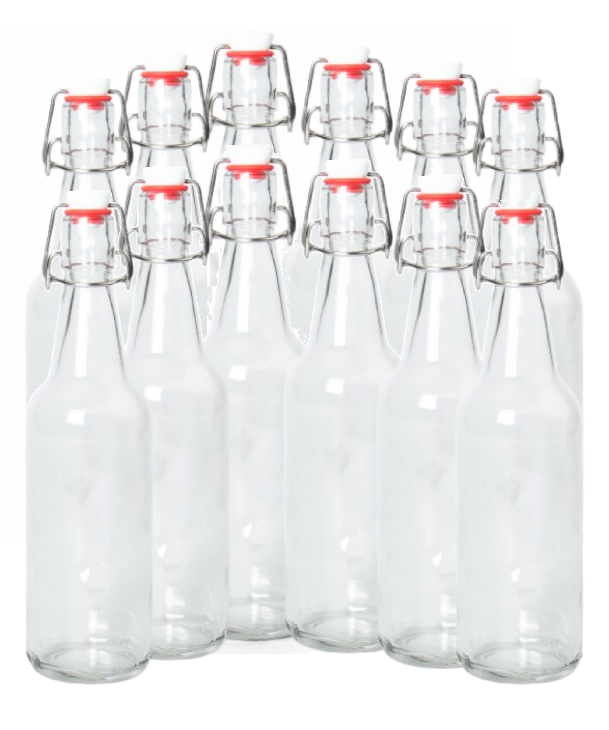 ICE N COLD | Pack of 12 Clear 16-20oz Growler with Flip Top Airtight Silicone Seal For Beverages