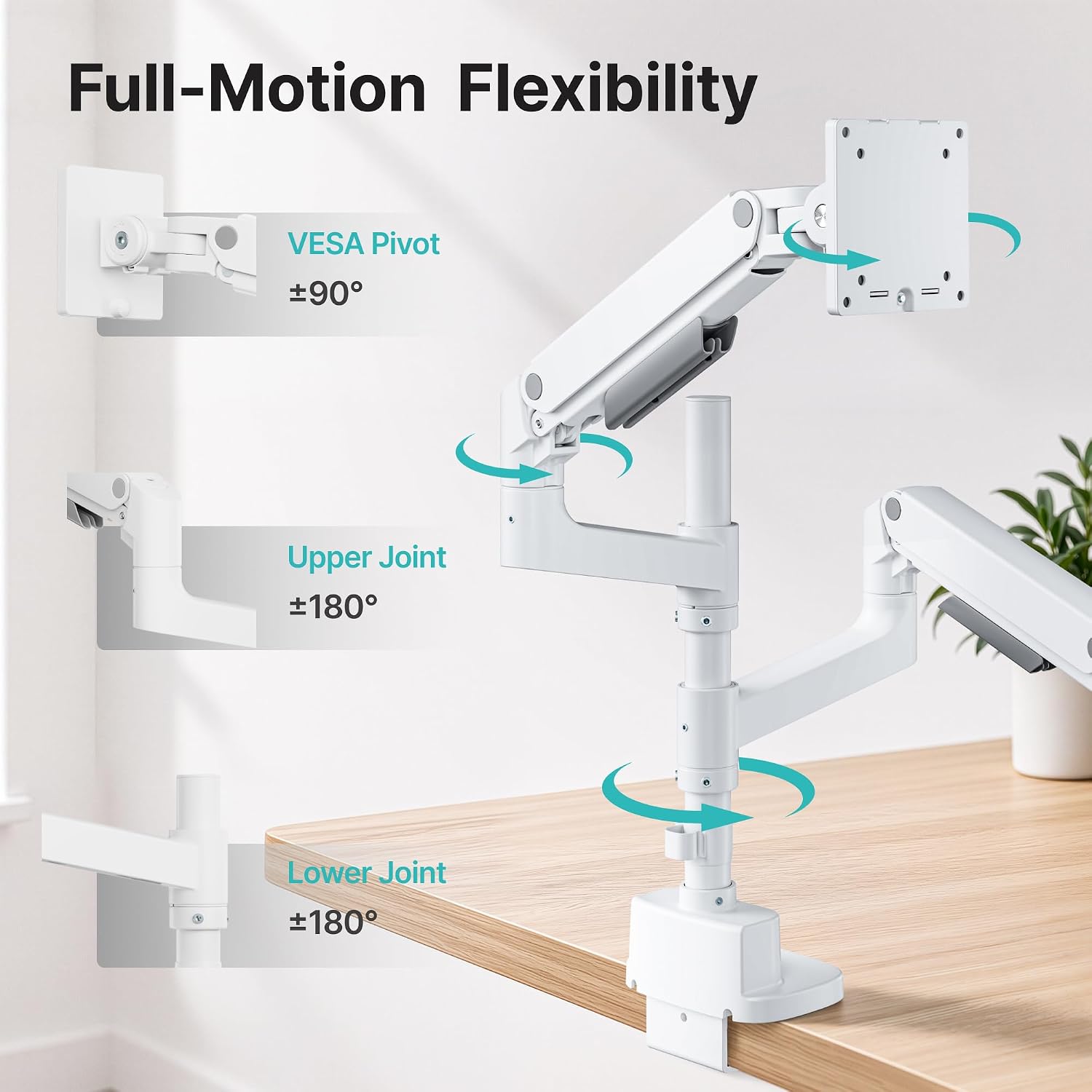 Dual Monitor Arm for 17"-49" Monitors, 44 lbs, VESA 75/100, White image 5