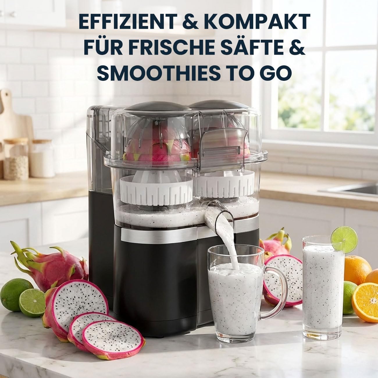 Kabelloser Akku Doppel-Entsafter 120W: Mobile USB-C Saftpresse & Zitruspresse | Effizient & Kompakt für frische Säfte & Smoothies To Go