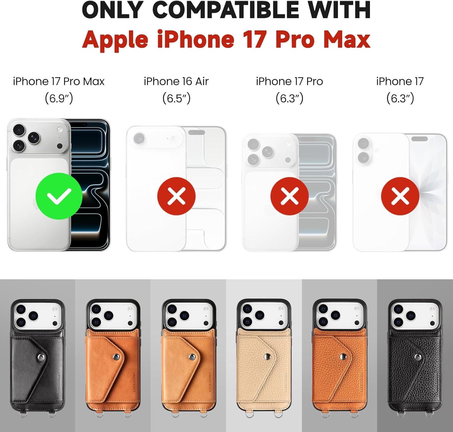LUCKYCOIN Crossbody Phone Case for iPhone 17 Pro Max,100% Genuine Leather Phone Wallet Case for Women, Premium Hands-Free Phone Purse with Expandable Flip Card Holder & Adjustable Strap - Pebble Brown