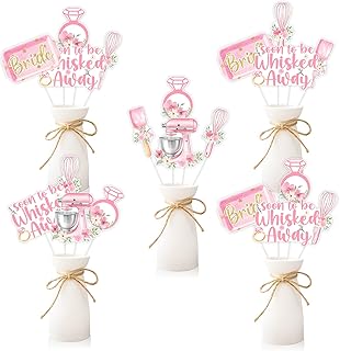 Cheereveal 24pcs Kitchen Themed Bridal Shower Centerpieces, Pink Floral Whisk Design Soon to Be Whisked Away Table Decorations, Cooking Themed Bachelorette Wedding Engagement Party Supplies