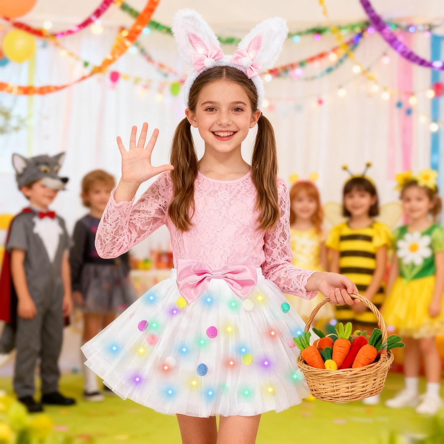 PinkSheep Girls Costume Set,Led Light Up Girls Tutu Skirt with Headband Bow Tie, Kids School Party Outfit Dress Up Cosplay - Image 8