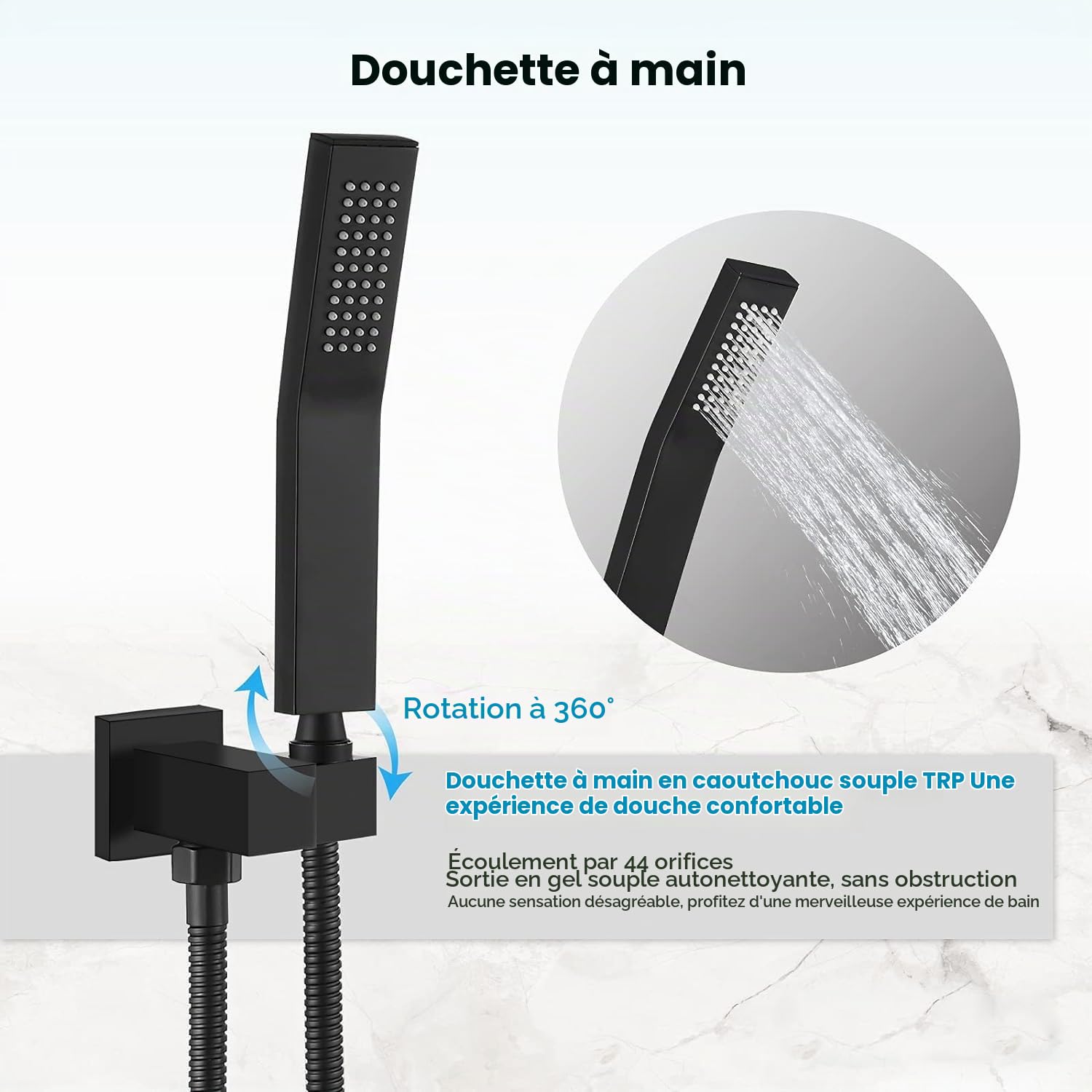 Ensemble de Douche Encastrable Noir - Colonne de Douche Thermostatique, Système de Douche Encastré avec Douchette et Douche de Tête, Colonne Douche Encastrable, Colonne Douche Salle de Bain