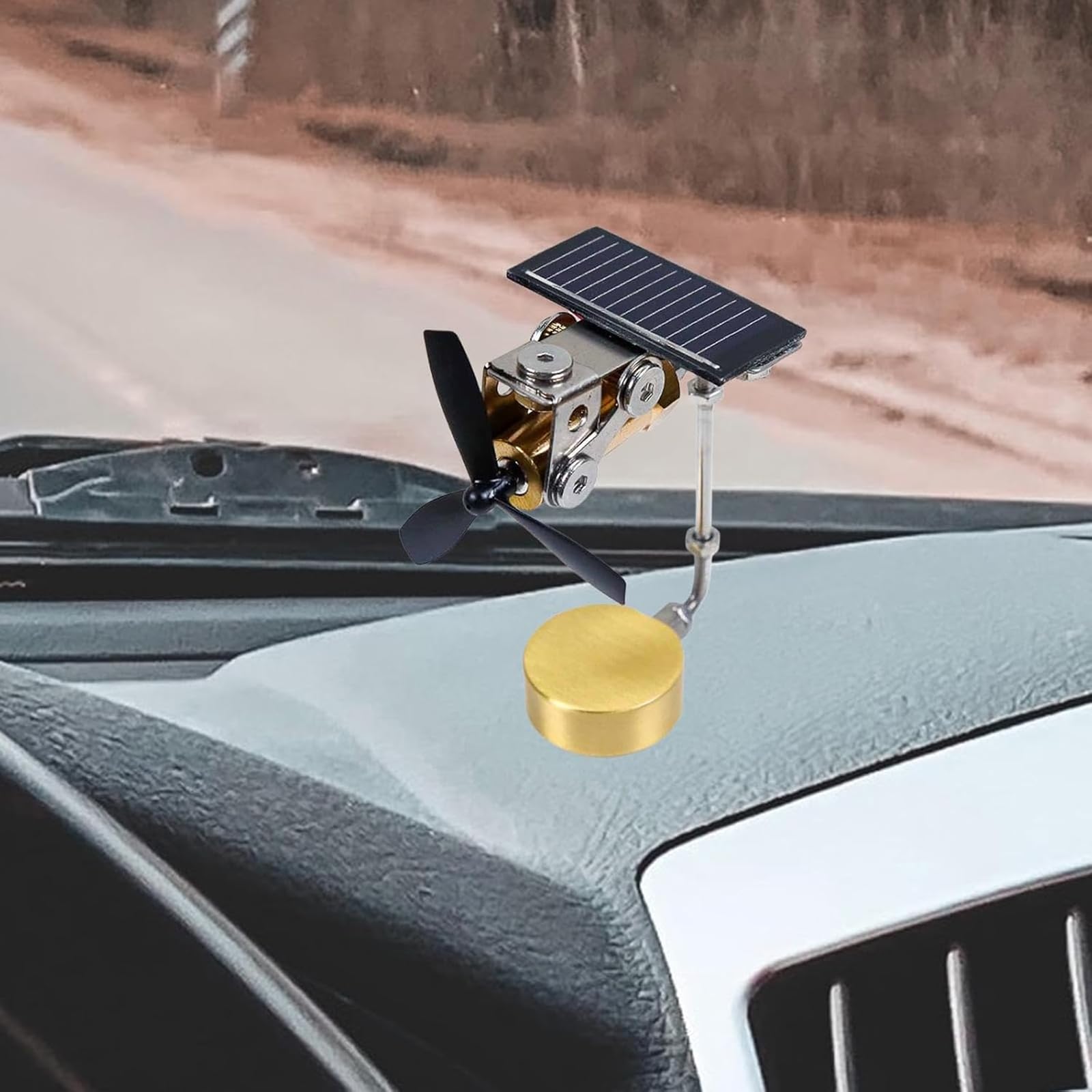 Zasilany energią słoneczną mini wentylator śmigła, kreatywny gadżet biurkowy do domu lub biura, metalowy model dekoracja dla hobbystów, ekologiczne urządzenie energii słonecznej