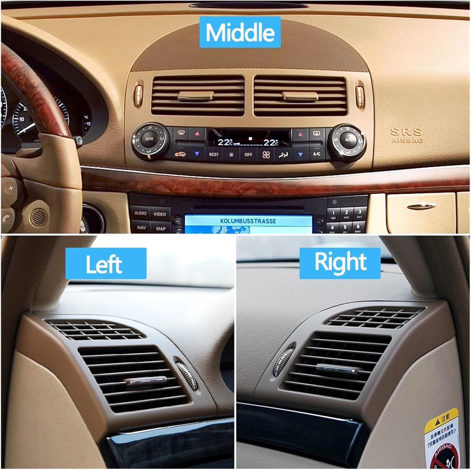 Front Dashboard Air Conditioning Vent Grille Cover Panel Fit For Benz E Class W211 2003-2008 E200 E230 E260 E280 E300(Yellow Right)