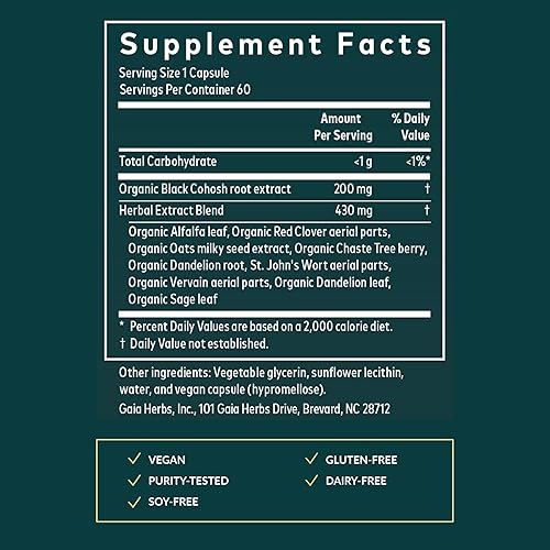 Miniatura 3 de Gaia Herbs Menopause Support Daytime - Helps Support Hormone Balance & Well-Being for Women* - with Vitex, Black Cohosh, St. John's Wort & Oats - 60