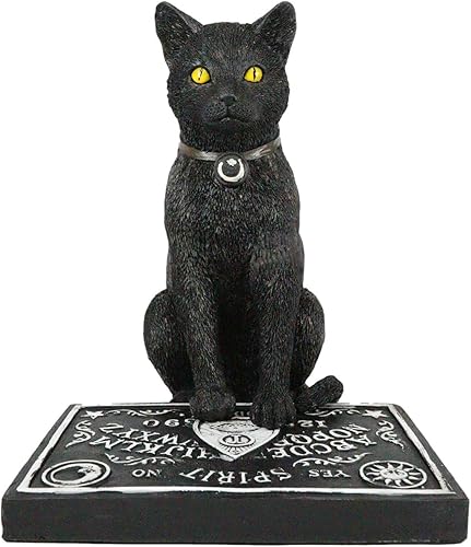 Juego de 1 tabla de espiritus Ouija de gato negro de Halloween con horario de brujería y estatuilla de planchette